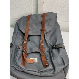 Kaukko Gray Canvas/Leather Travel Backpack Laptop Carry Bag Hiking Camping